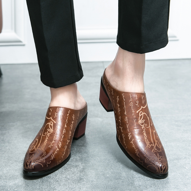 Men Brown Leather Mules Slippe - Shoes Heels Men reseña y precio